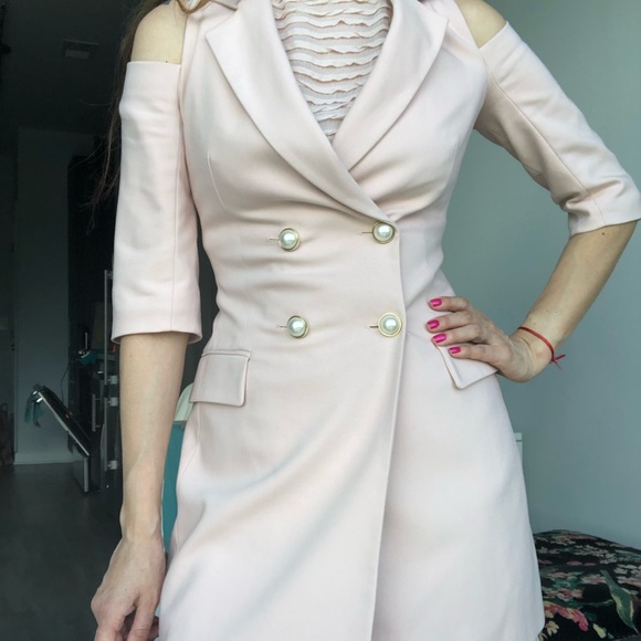 Zara Cold Shoulder Blazer With Faux Pearl Buttons - Picture 14 of 16